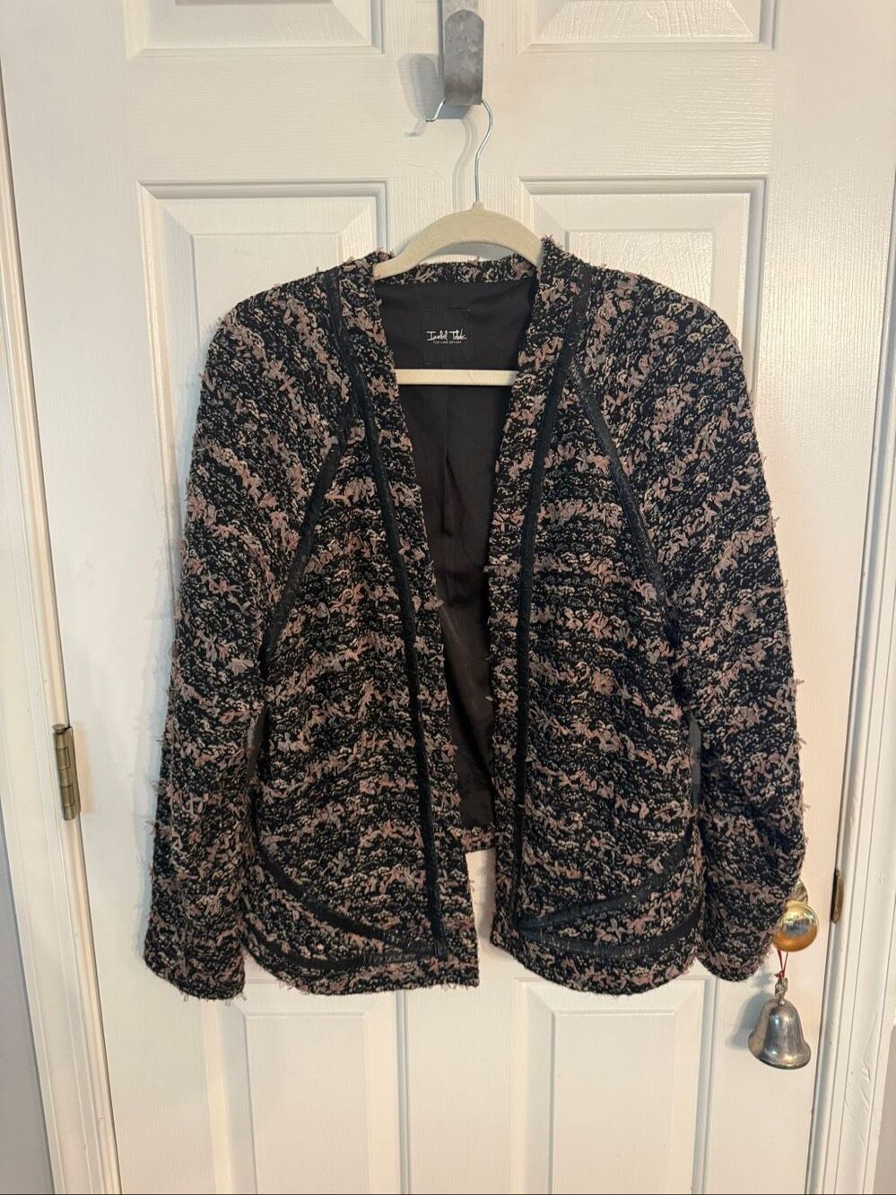 Isabel Toledo for Lane Bryant Black Textured & Trimmed Open Front Jacket sz 18 E